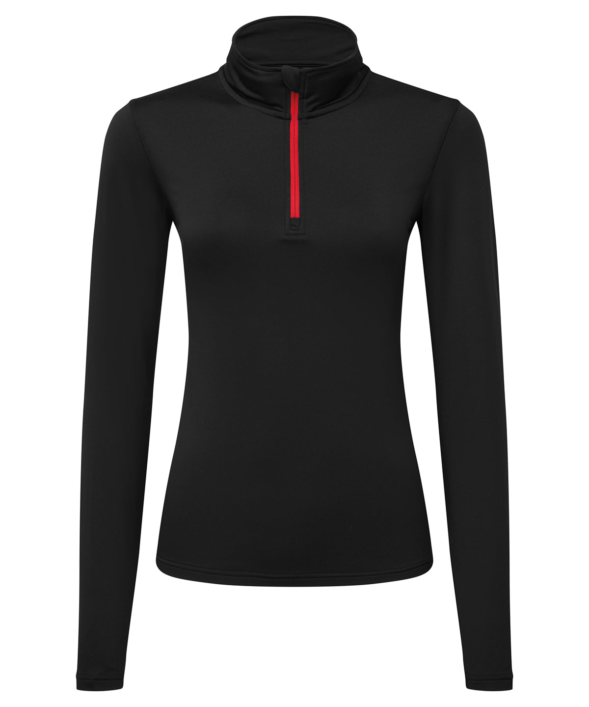 Womens TriDri® recycled long sleeve brushed back  zip top | black/red