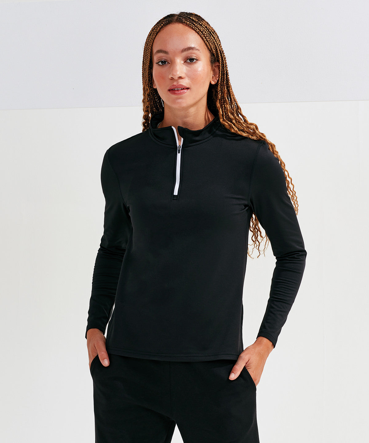 Womens TriDri® recycled long sleeve brushed back  zip top | black/white