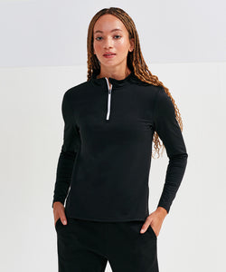 Womens TriDri® recycled long sleeve brushed back  zip top | black/white