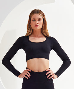 Womens TriDri® ribbed seamless 3D Fit crop top | black