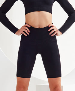 Womens TriDri® ribbed seamless 3D Fit cycle shorts | black