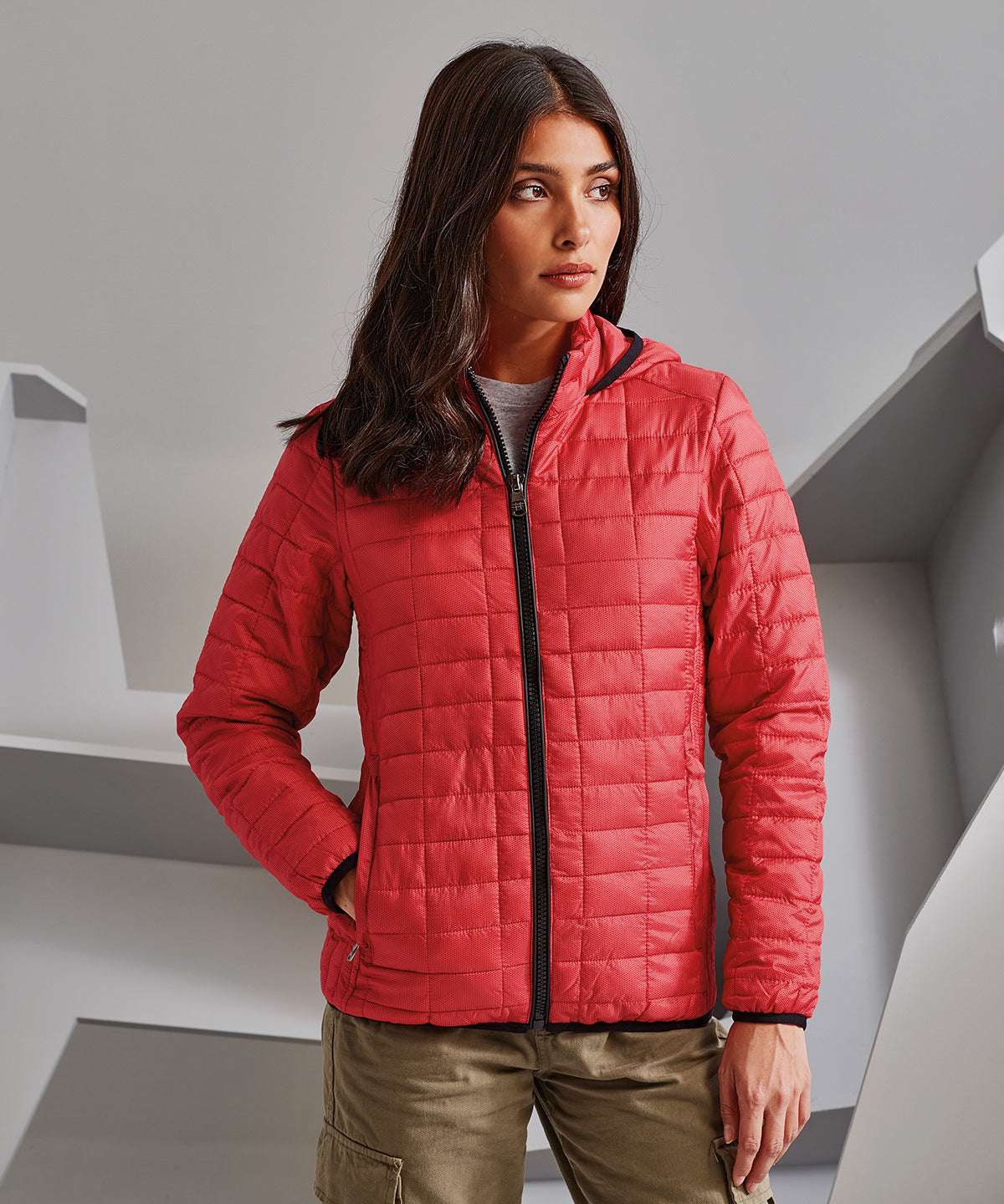 Womens honeycomb hooded jacket | red