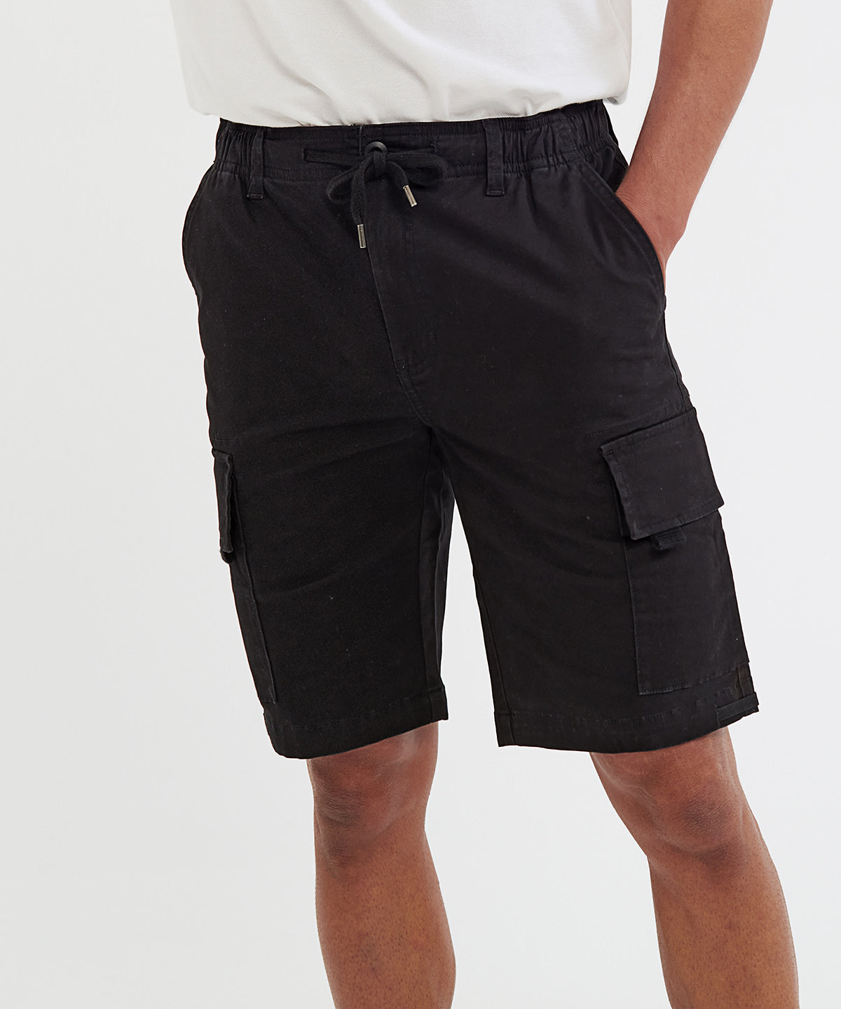 Mens drawstring cargo utility shorts | black