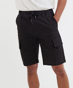 Mens drawstring cargo utility shorts | black