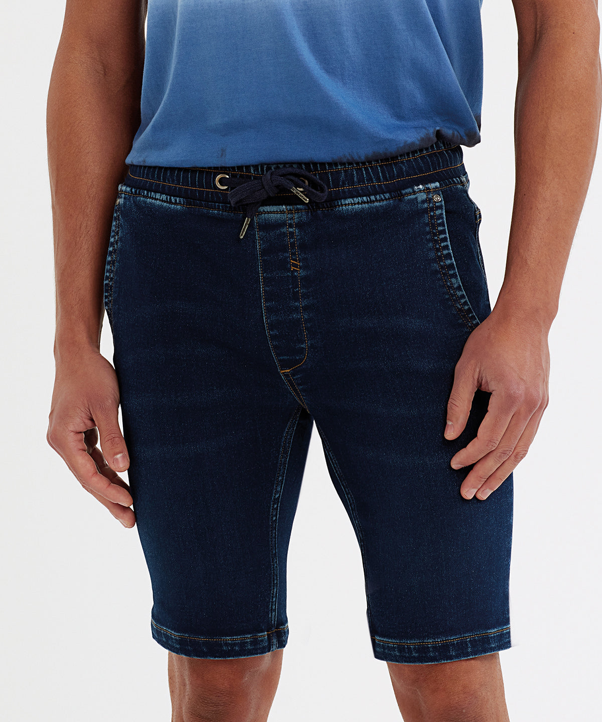 Mens denim drawstring shorts | blue