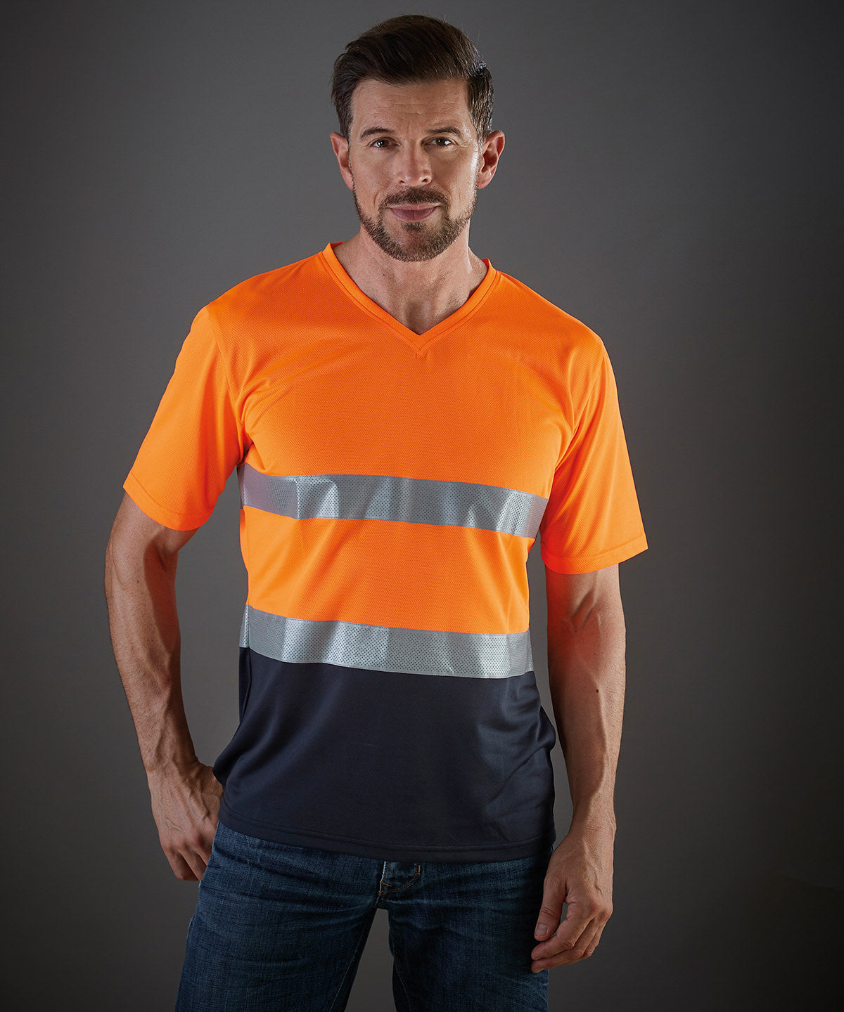 Hi-vis top cool super light v-neck t-shirt (HVJ910) | orange