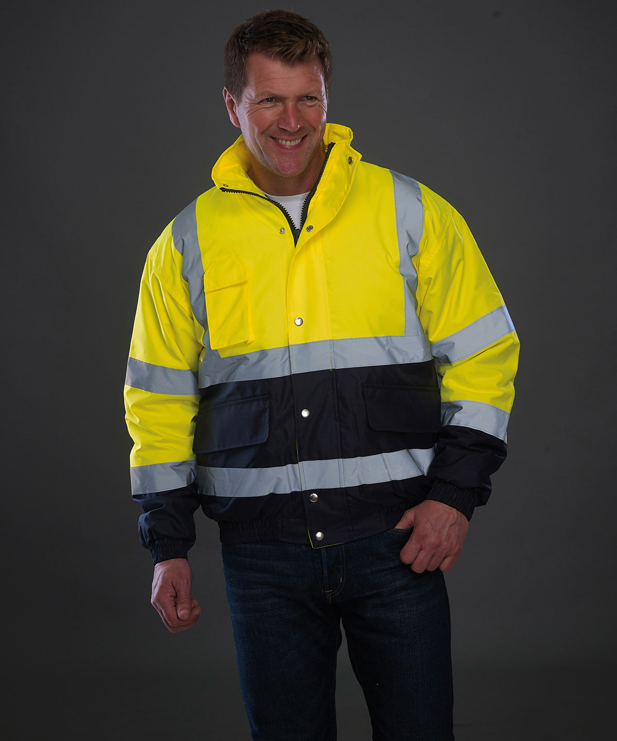 Hi-vis two-tone bomber jacket (HVP218) | orange/navy