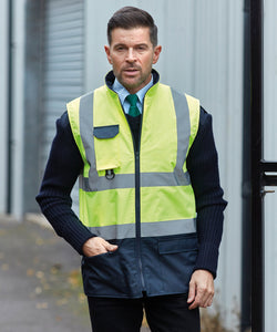 Hi-vis padded bodywarmer (HV005) | Orange/Navy
