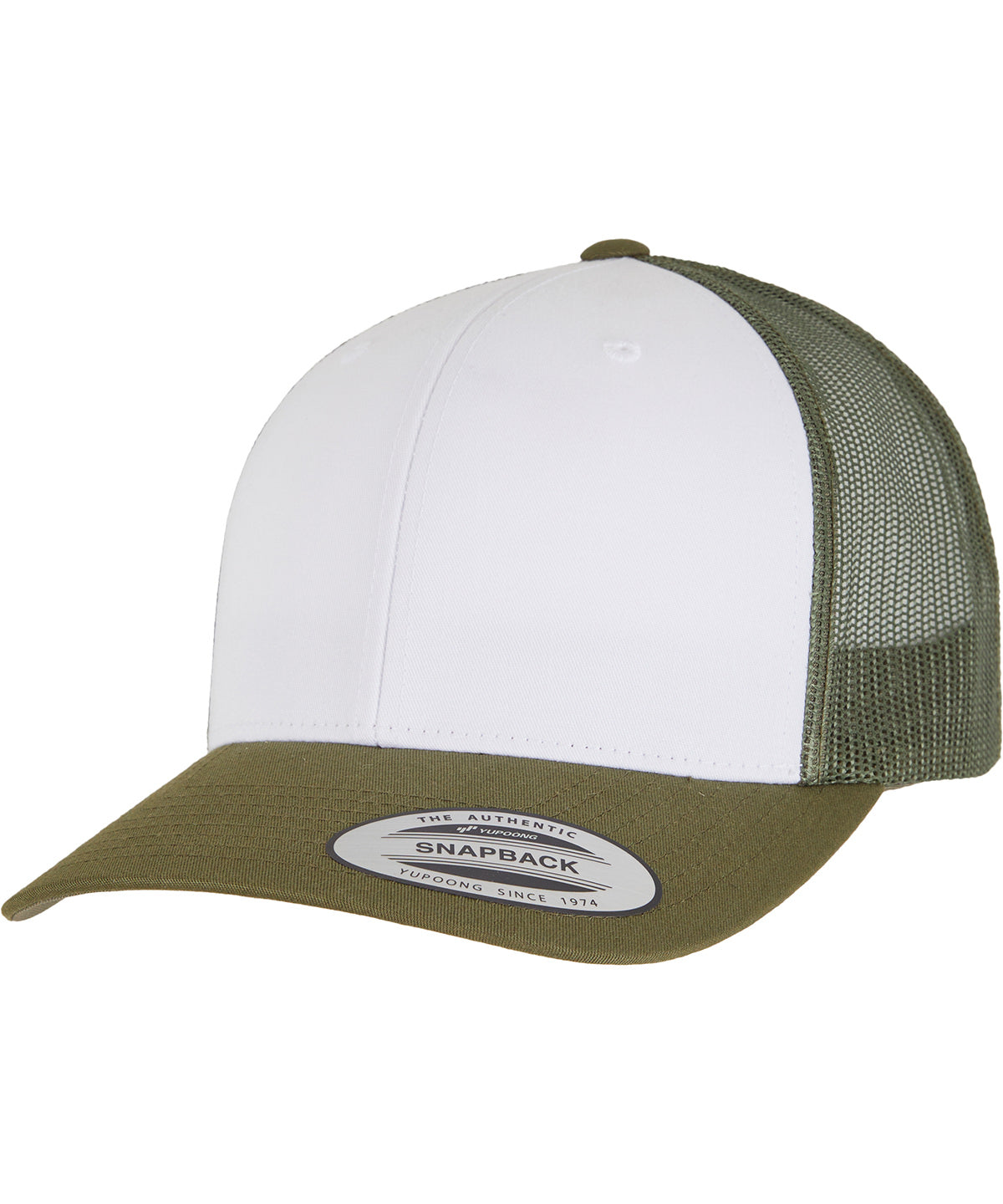Retro trucker coloured front (6606CF) | moss green/white/olive
